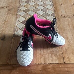 Nike White and Pink Cleats with Quilted Design